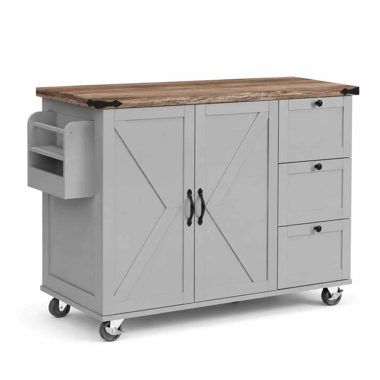 Buffet de cuisine avec roulettes en bois et métal gris 120x50x90 cm