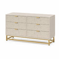Commode 6 tiroirs MDF motif géométrique Taupe avec poignées et base métal doré