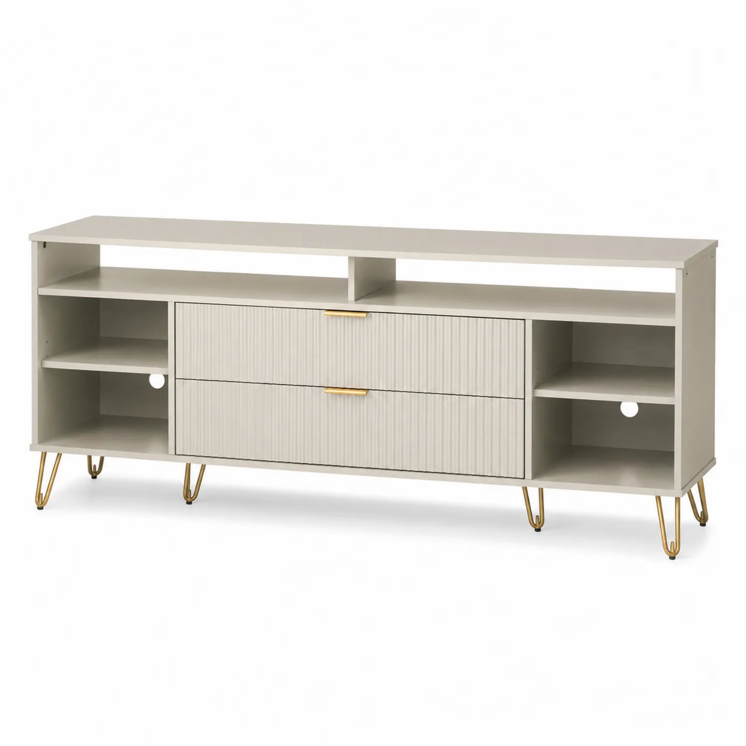 Meuble TV en bois MDF blanc avec pieds en métal doré