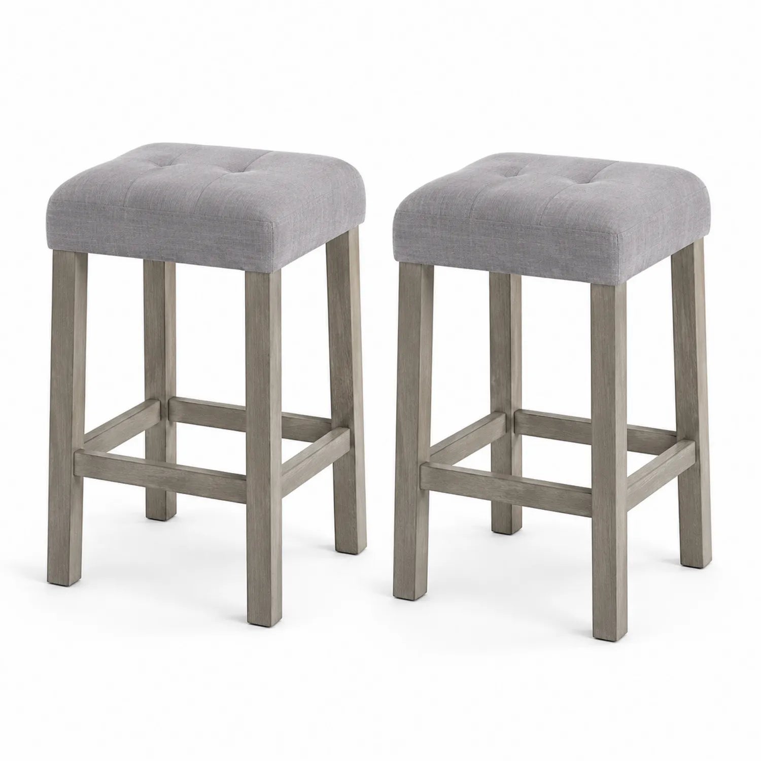 Tabourets de bar en bois et tissu 75 cm, gris, lot de 2