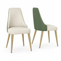 Chaises de salle à manger en PU beige/vert avec pieds en métal doré - Lot de 2
