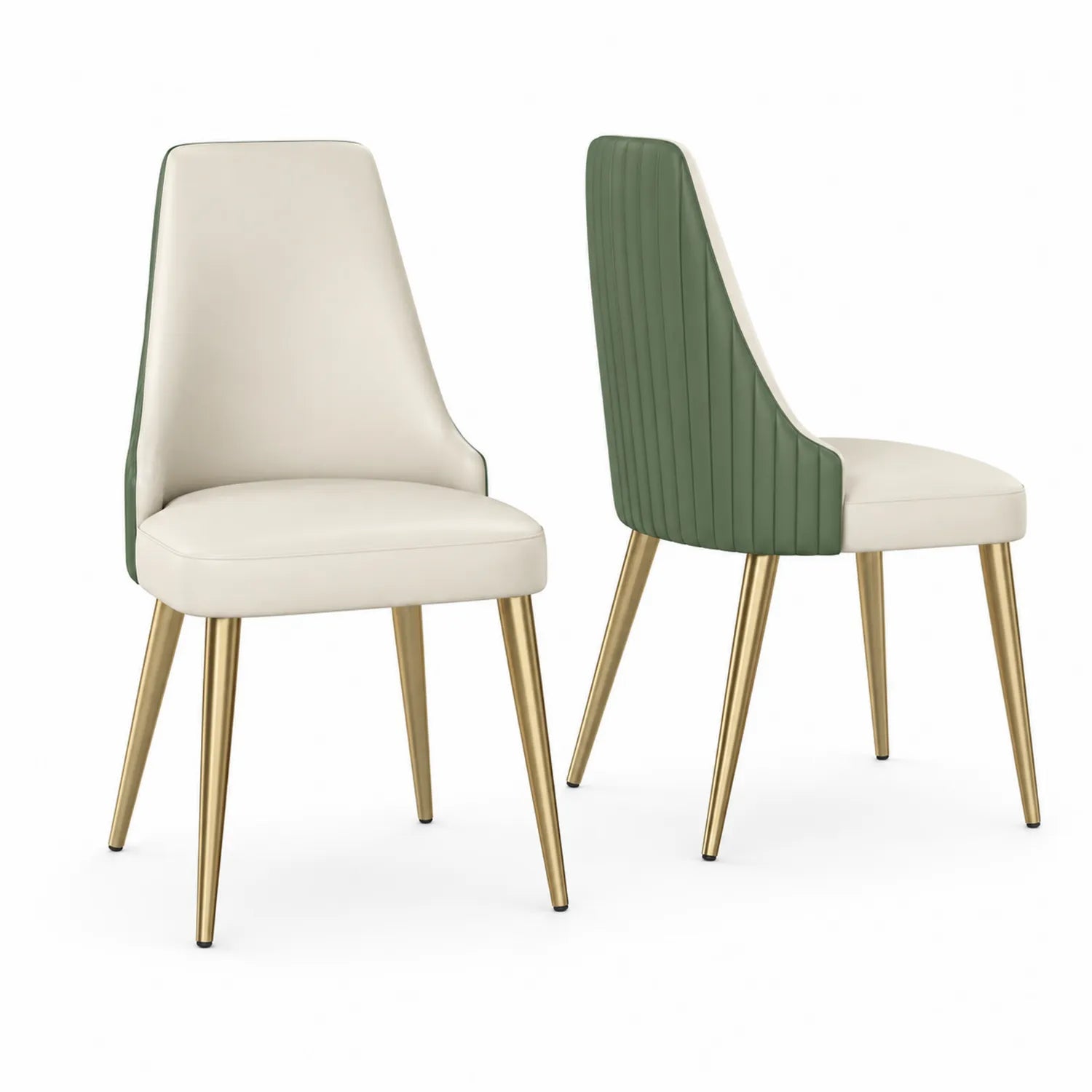 Chaises de salle à manger en PU beige/vert avec pieds en métal doré - Lot de 2