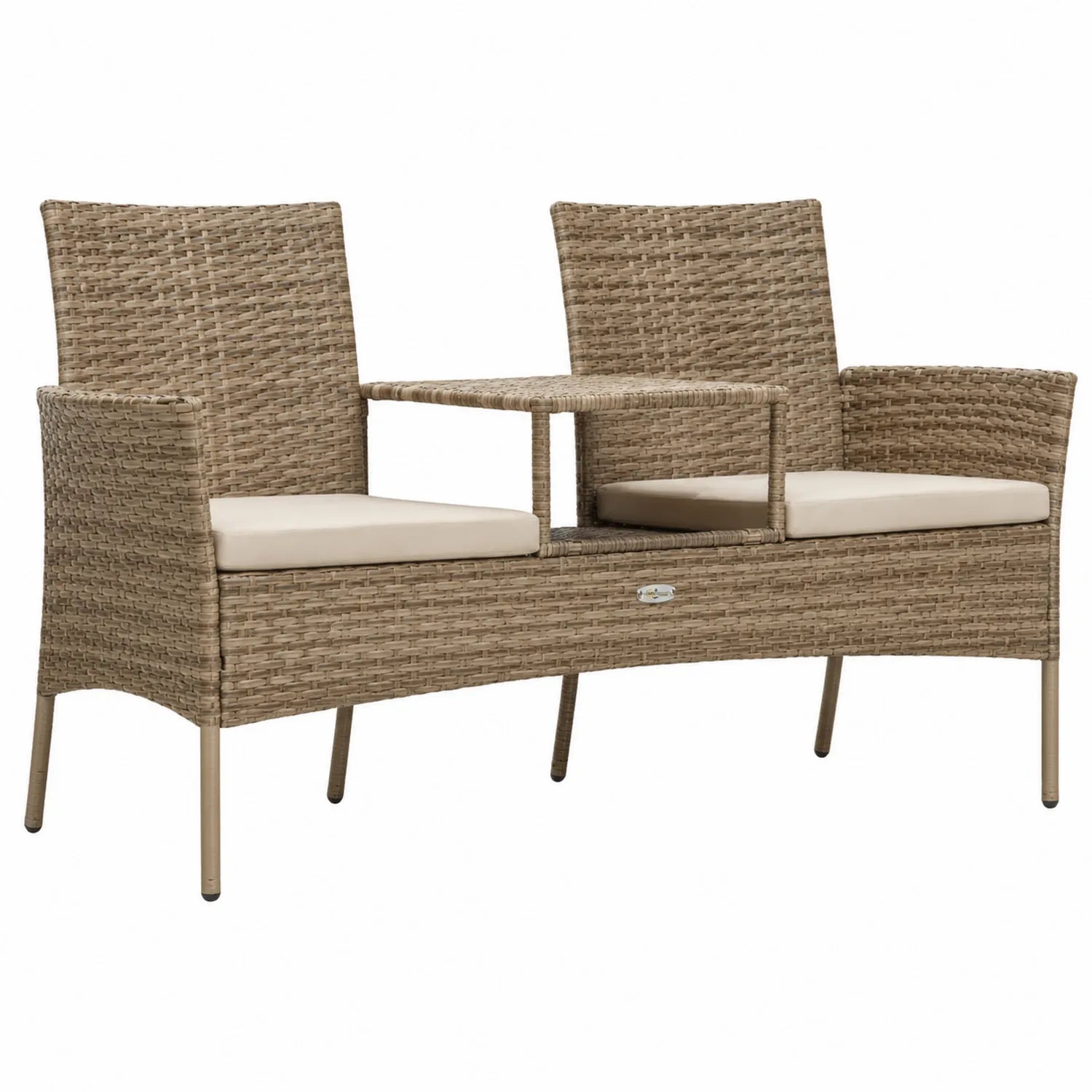 Banc de jardin en résine tressée avec table intégrée