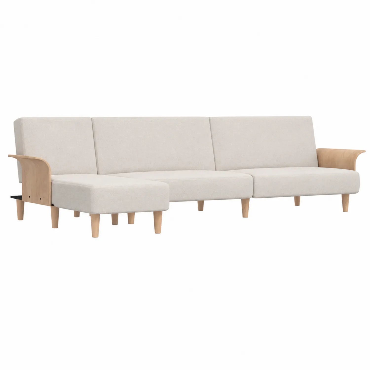 Canapé d'angle en tissu avec accoudoirs en bois
