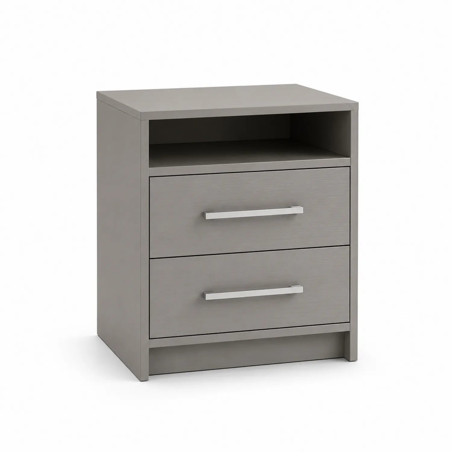 Table de chevet en bois gris avec 2 tiroirs et étagère