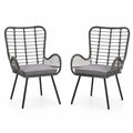 Ensemble de 2 chaises en résine tressée gris avec coussins