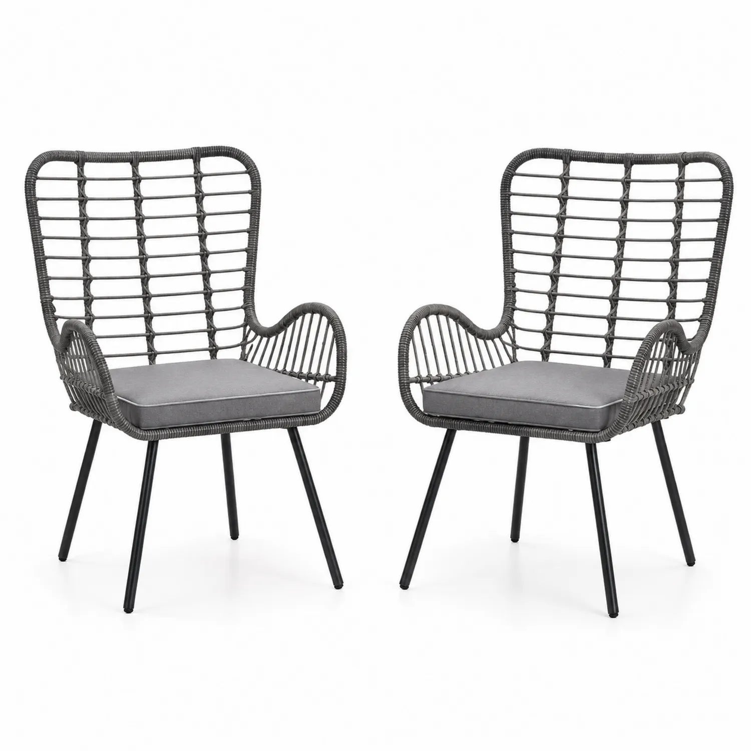 Ensemble de 2 chaises en résine tressée gris avec coussins