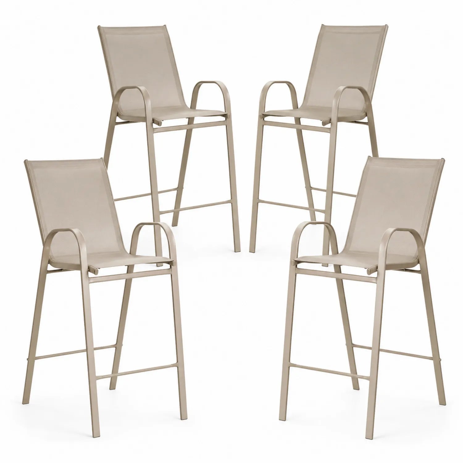 Lot de 4 tabourets de bar en aluminium et textilène Beige