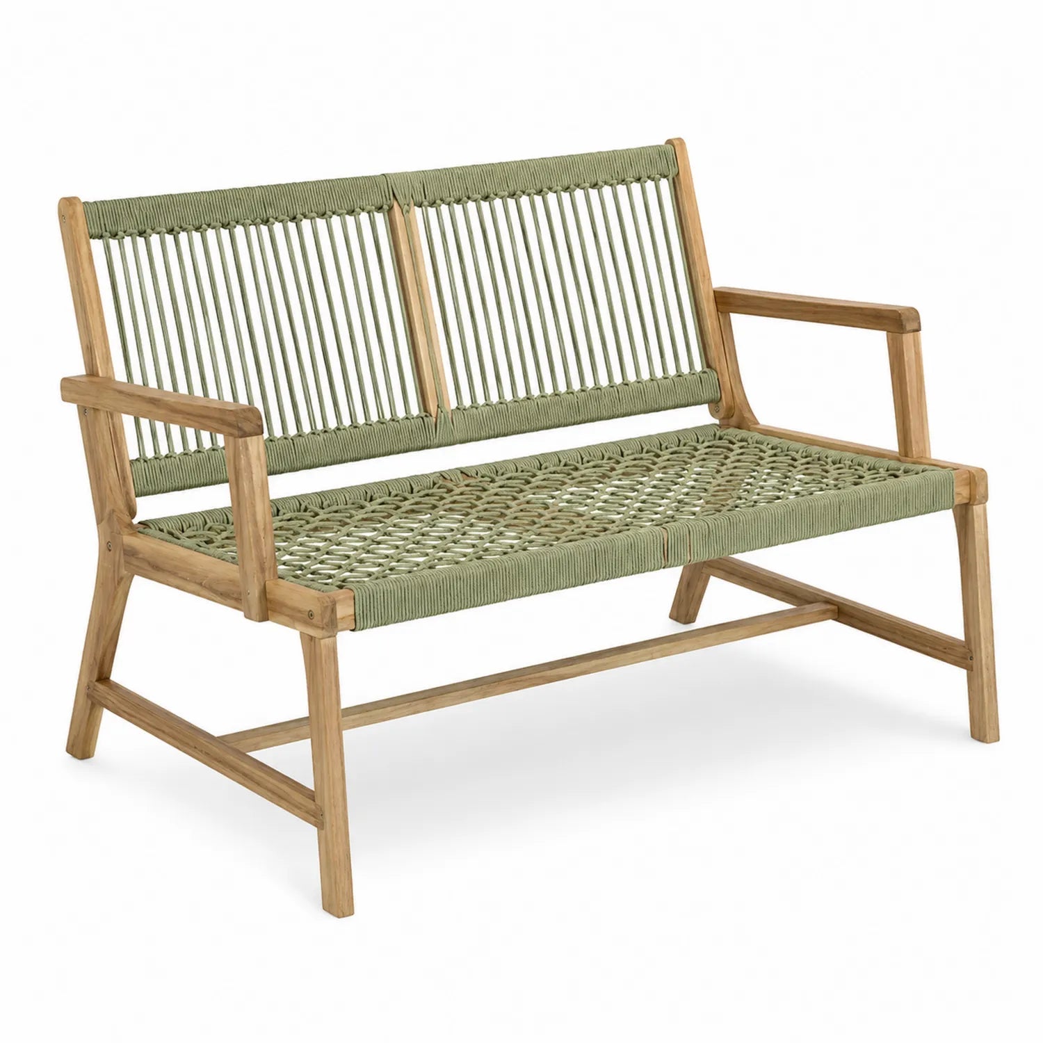 Banc en bois et corde en polyester vert 120 cm