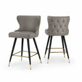 Tabourets de bar en cuir synthétique gris avec pieds en métal noir et or