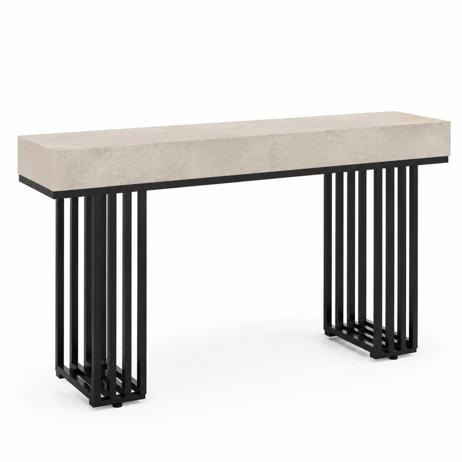 Console rectangulaire en pierre reconstituée et métal noir 120x35x80 cm