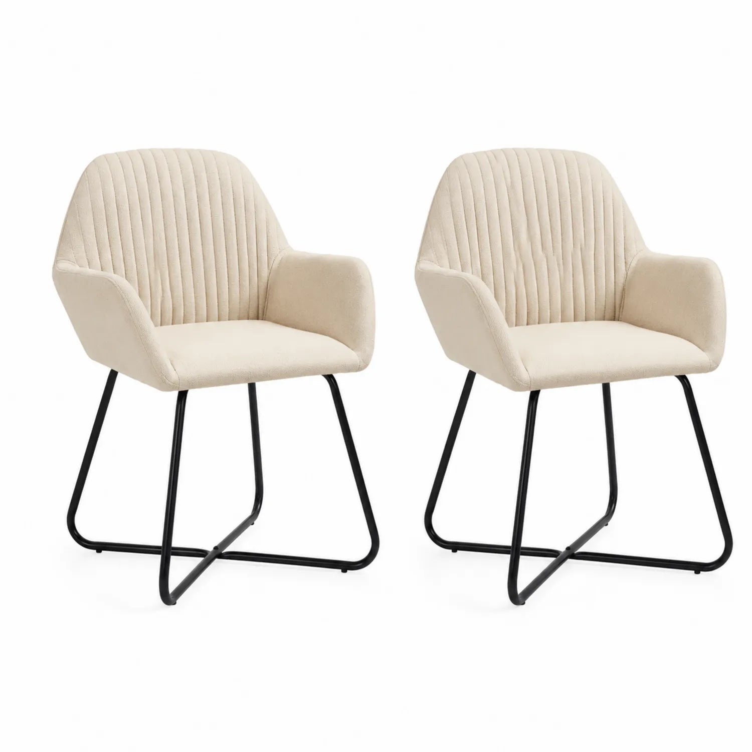 Lot de 2 chaises en tissu avec pieds en métal noir