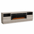 Meuble TV avec Cheminée Électrique en Bois Composite Gris 180cm