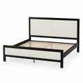 Lit double en bois et tissu Blanc 200x160 cm