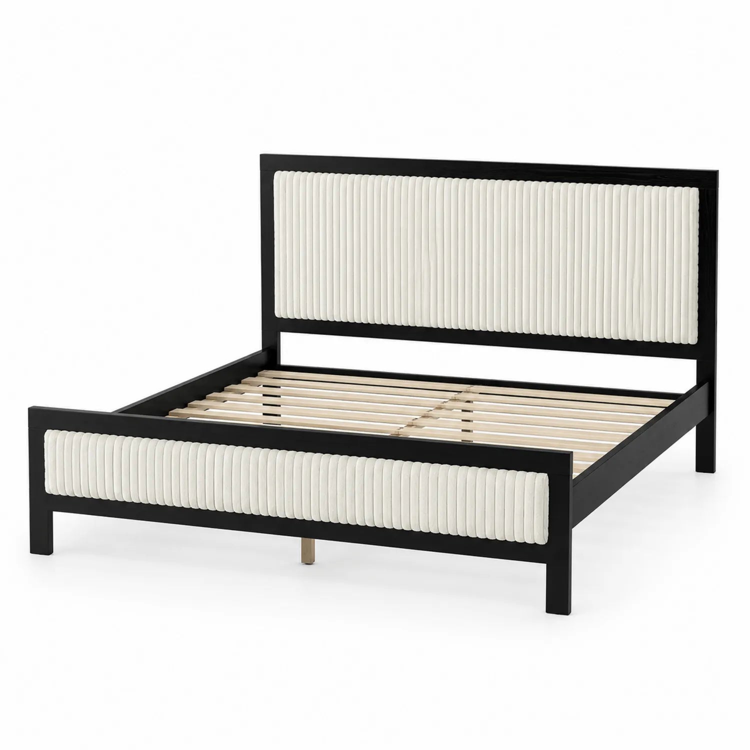 Lit double en bois et tissu Blanc 200x160 cm
