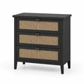 Commode en bois et rotin noir avec 3 tiroirs