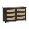 Commode en bois avec façades en rotin et poignées en métal 6 tiroirs