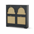 Armoire à chaussures en bois et rotin Noir/Naturel 80x35x100 cm