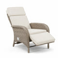 Chaise longue inclinable en résine tressée beige avec coussin