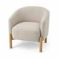 Fauteuil arrondi tissu beige pieds bois