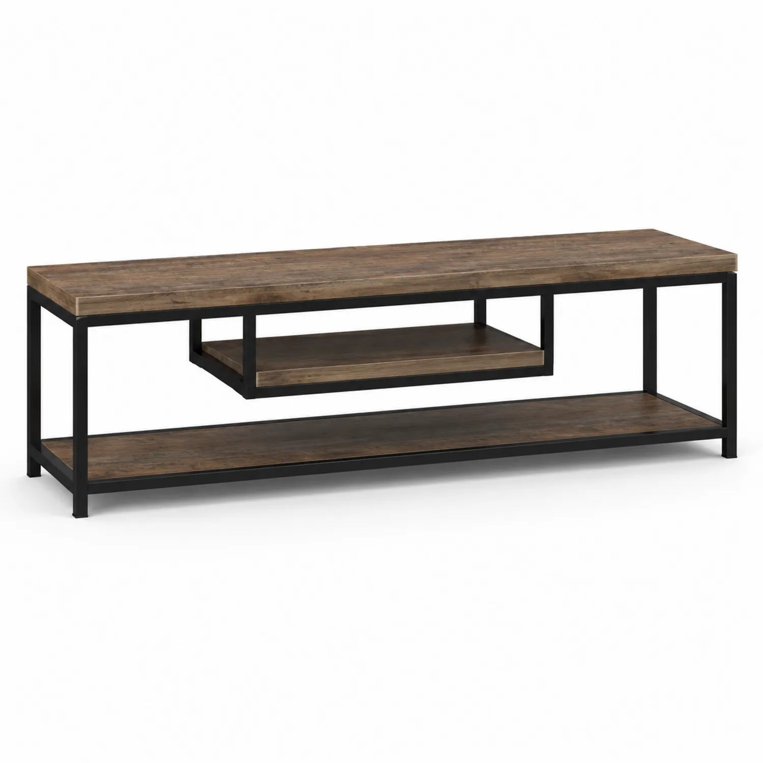 Meuble TV bois MDF et métal 140x35x45 cm