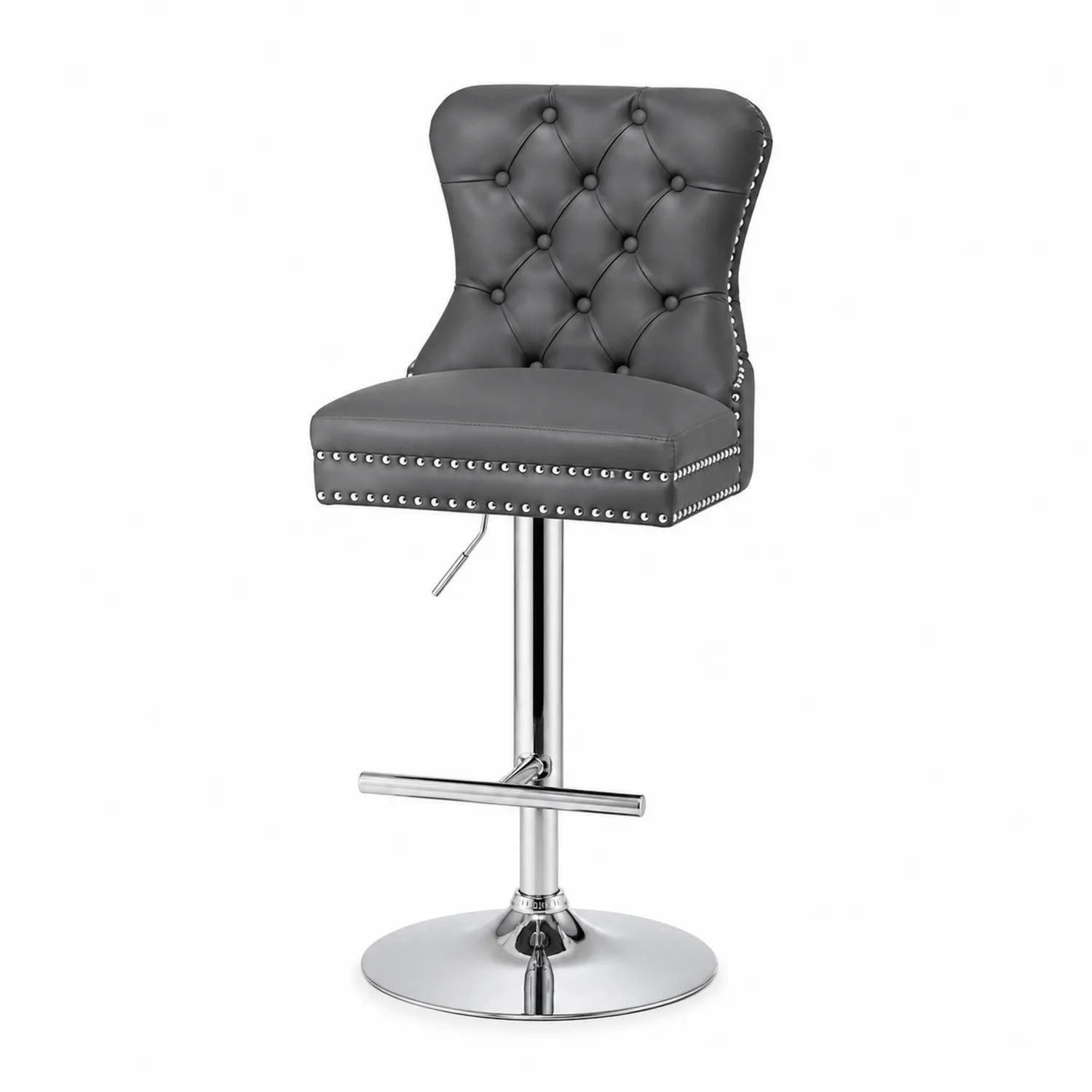 Tabouret de bar en cuir PU gris avec pieds métalliques