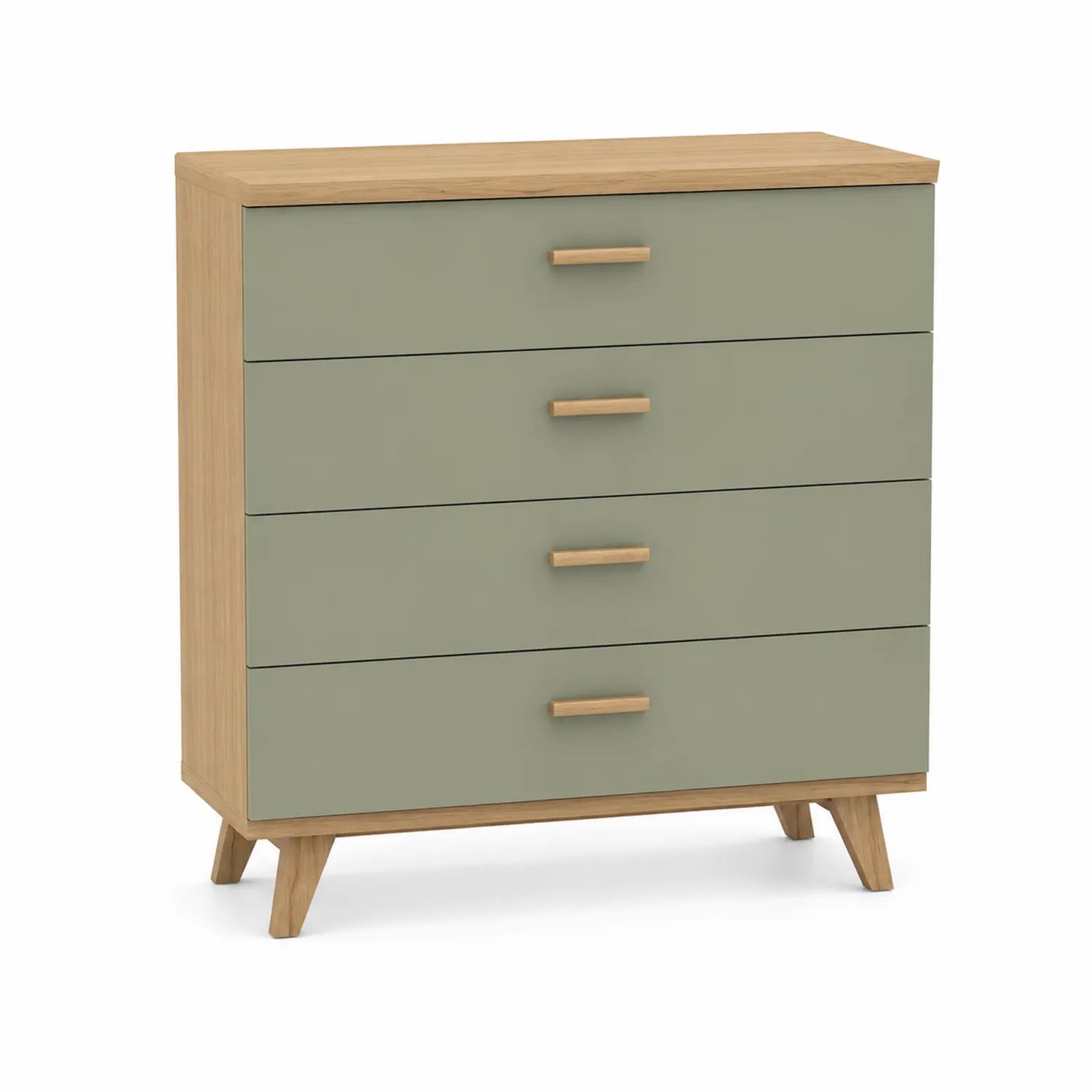 Commode à 4 tiroirs en chêne et MDF vert 100x45x80 cm