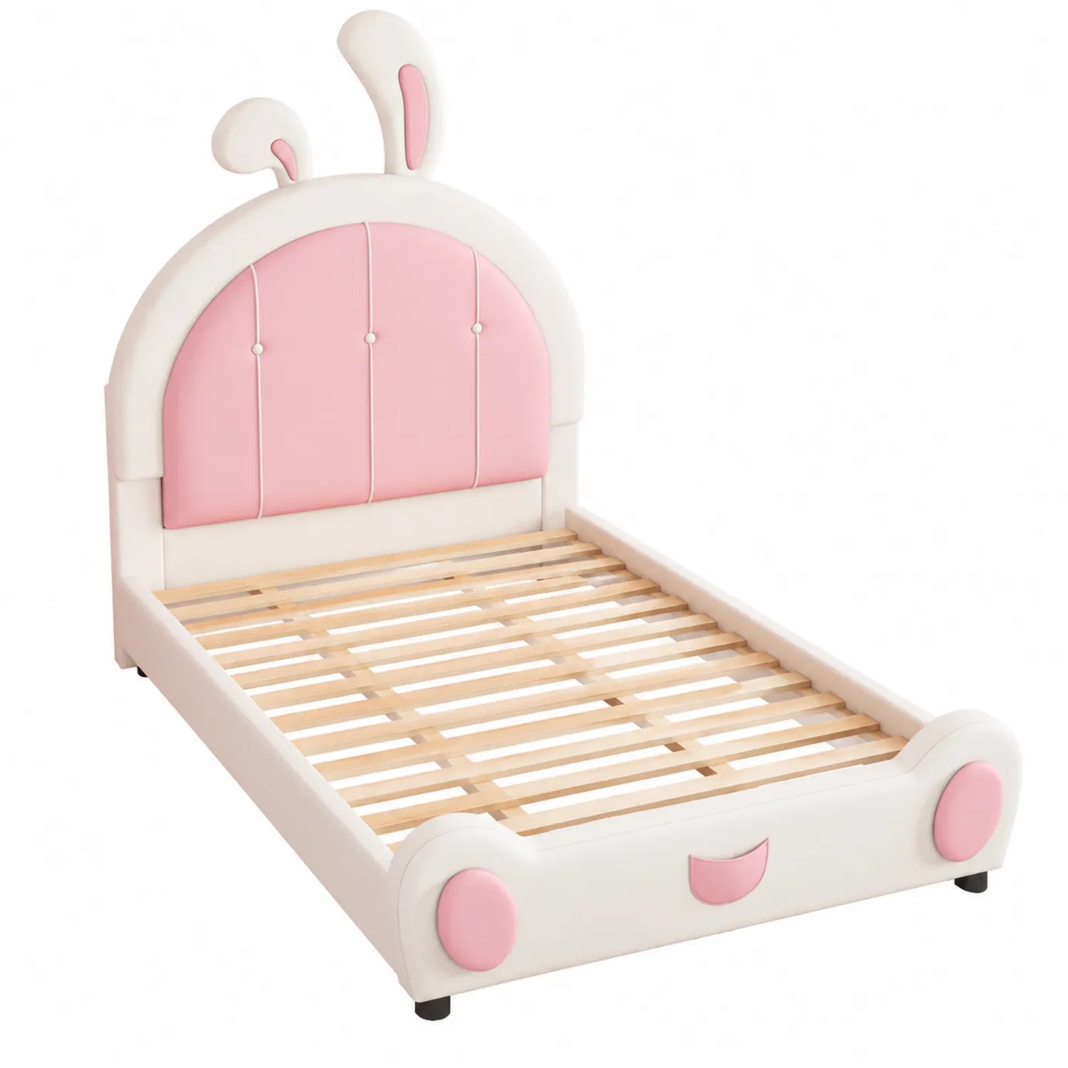 Lit pour enfants avec tête de lit en bois et PU rose et blanc 190x90 cm