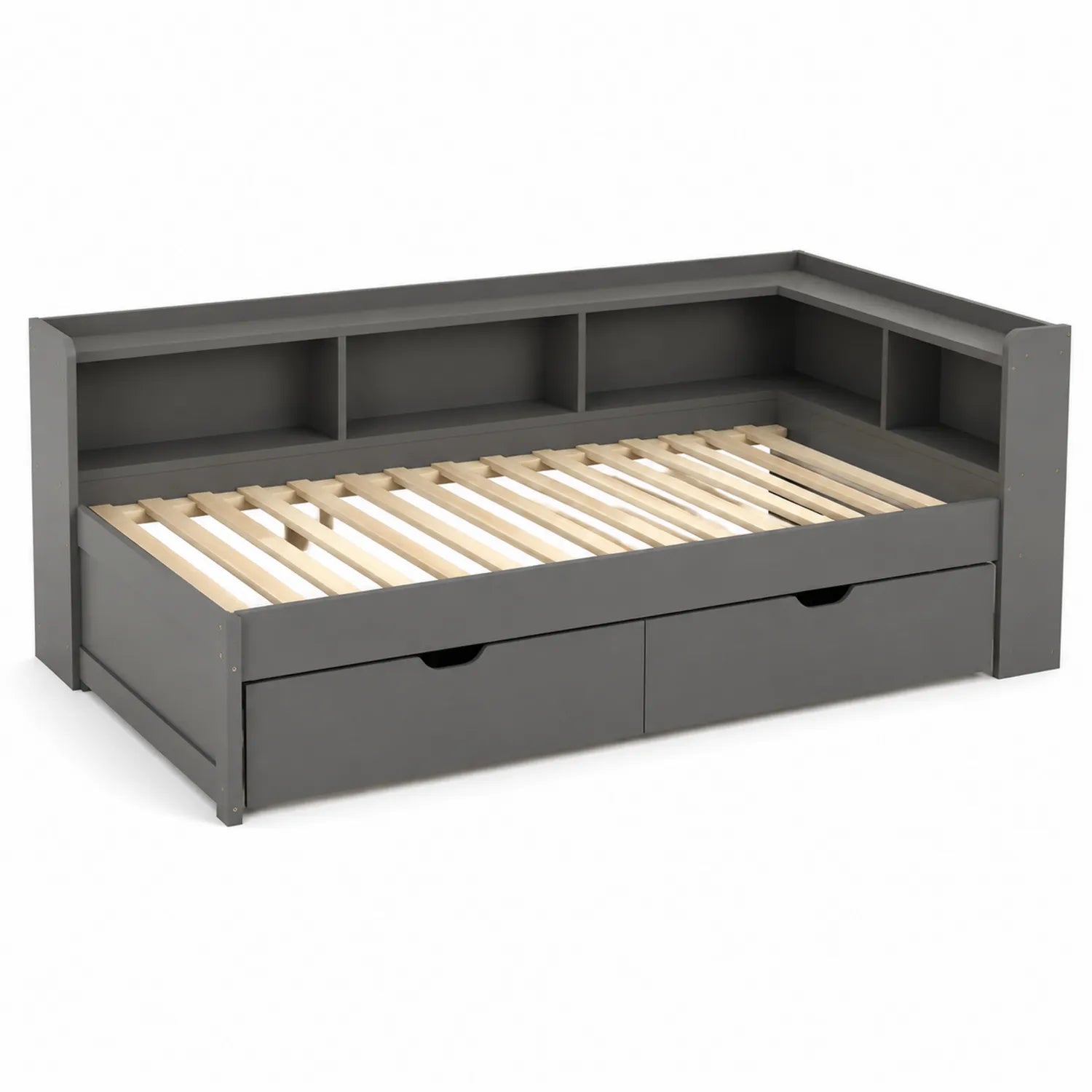 Lit simple en bois avec étagères et tiroirs Gris Foncé 200x90 cm