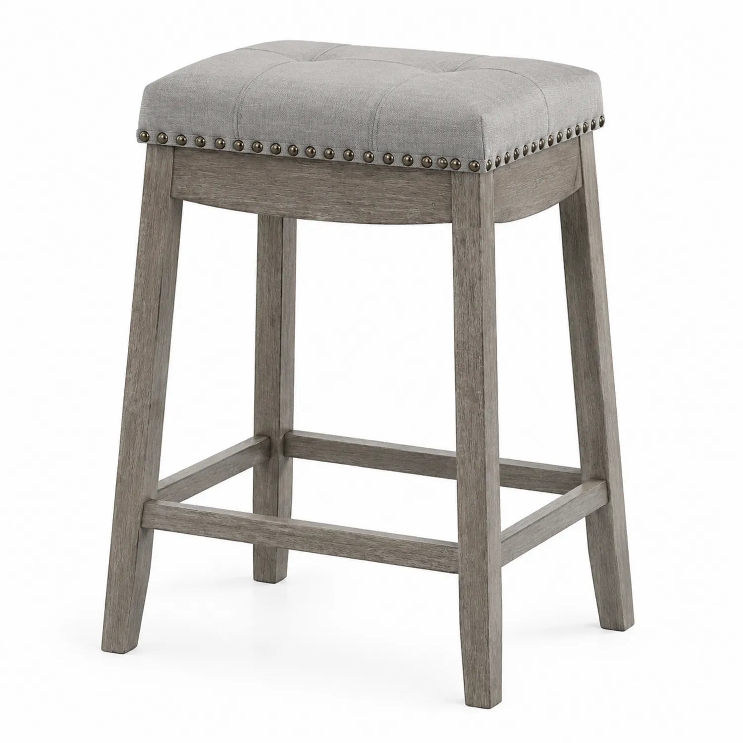 Tabouret de bar en bois avec siège en tissu gris