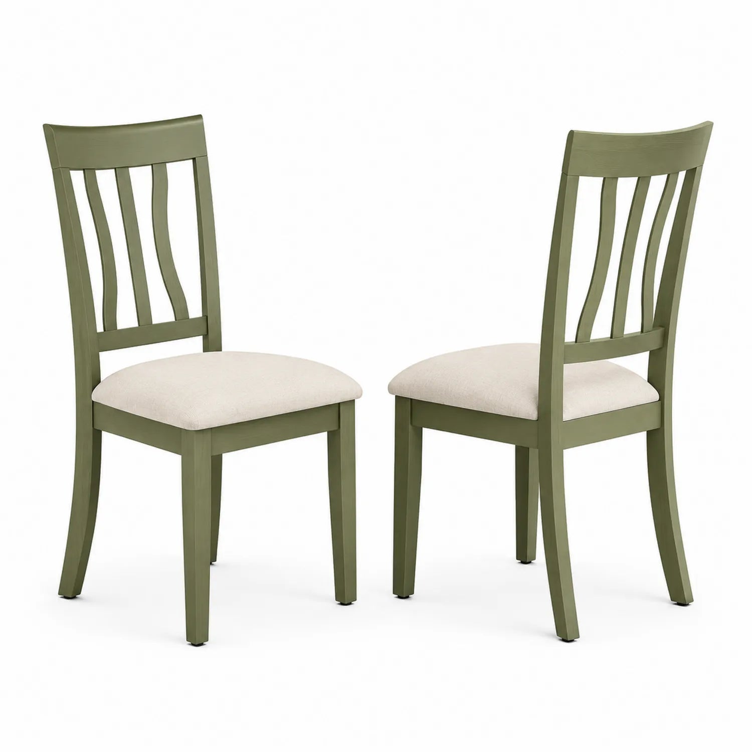 Lot de 2 chaises en bois vert assise en tissu crème