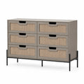 Commode en Bois et Rotin avec Structure en Métal, Gris/Beige