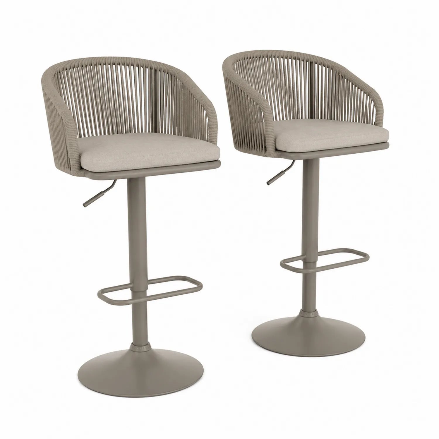 Lot de 2 tabourets de bar ajustables en métal et corde beige