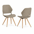 Chaise d'extérieur en résine tressée beige avec pieds en bois, lot de 2, hauteur 80 cm