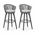 Tabourets de bar en métal et corde grise ensemble de 2