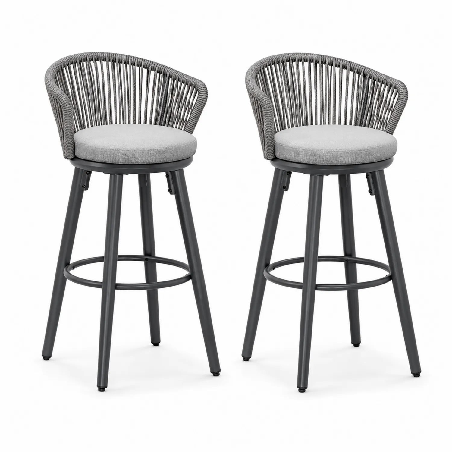 Tabourets de bar en métal et corde grise ensemble de 2