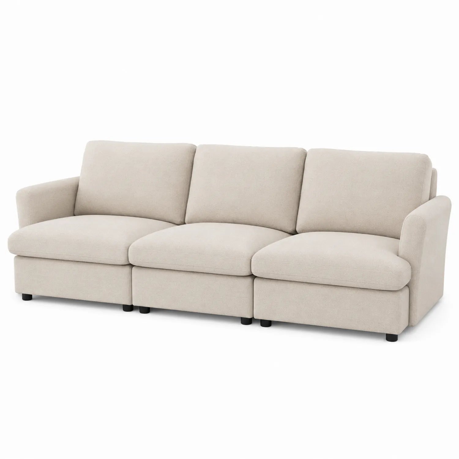 Canapé 3 places en bois et tissu polyester Beige