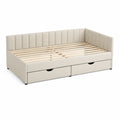 Lit gigogne en bois avec tiroirs et revêtement en similicuir Beige 200x90 cm