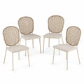 Lot de 4 chaises en métal et rotin tressé beige