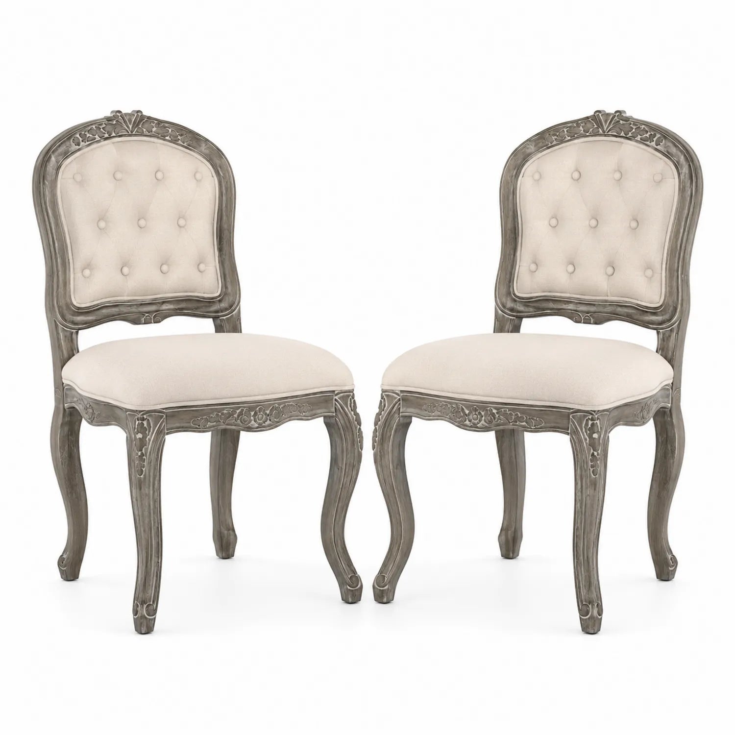 Lot de 2 chaises en bois avec assise en tissu polyester Gris/Beige