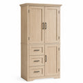 Armoire en Bois MDF Chêne Clair 4 Portes 3 Tiroirs