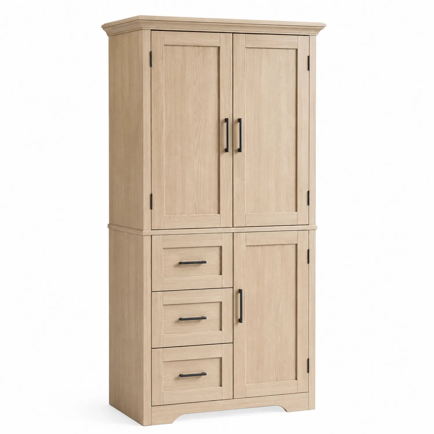 Armoire en Bois MDF Chêne Clair 4 Portes 3 Tiroirs