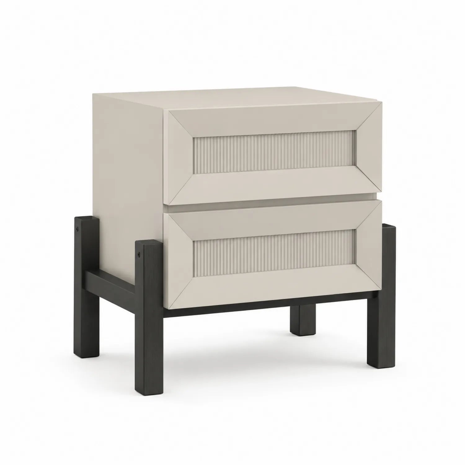 Table de chevet 2 tiroirs en MDF et bois Beige/Noir 60x40x50 cm