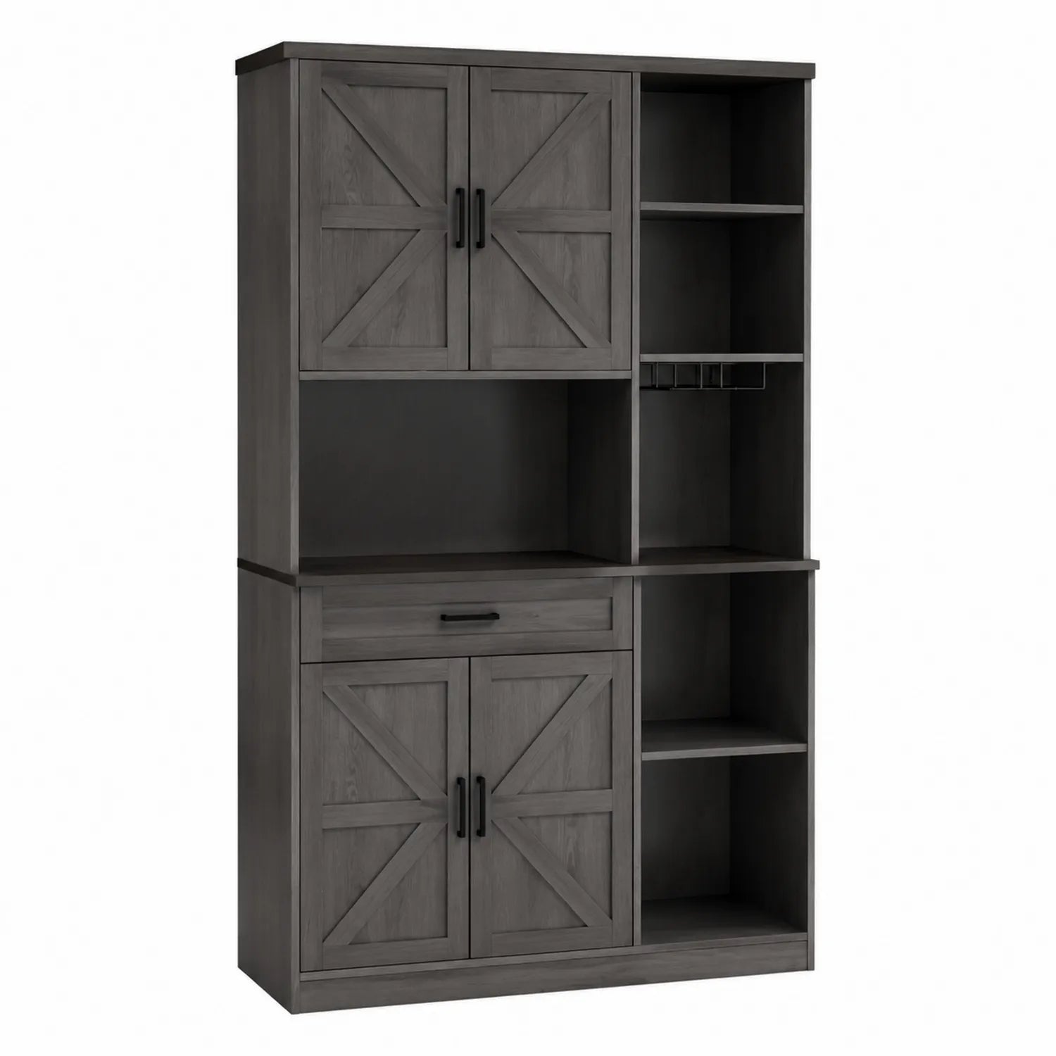 Buffet de cuisine en bois MDF avec étagères et placards gris 180x110x40 cm