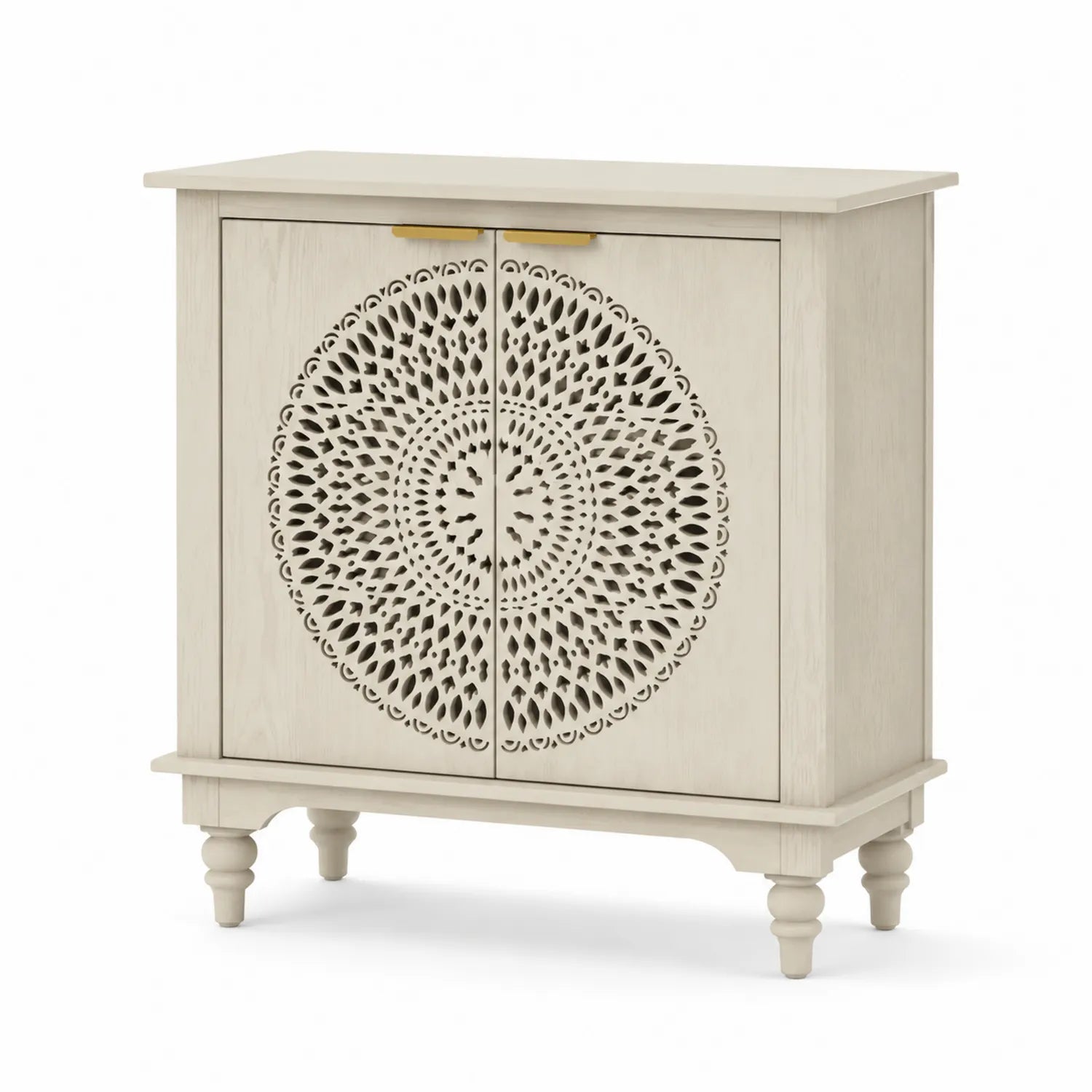 Buffet en bois blanc avec portes sculptées 90x80x40 cm