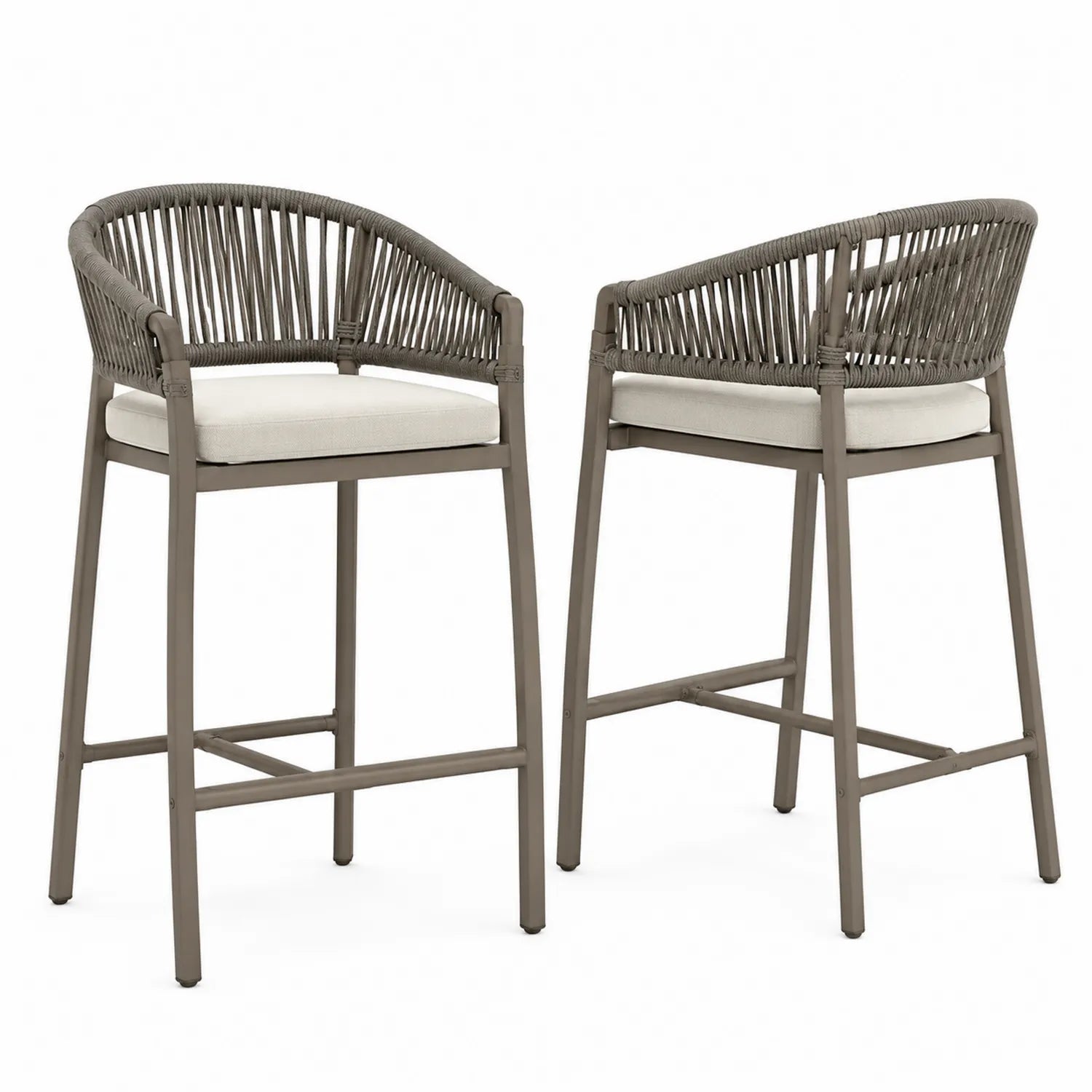 Tabourets de bar en aluminium et corde Beige 66 cm - Lot de 2