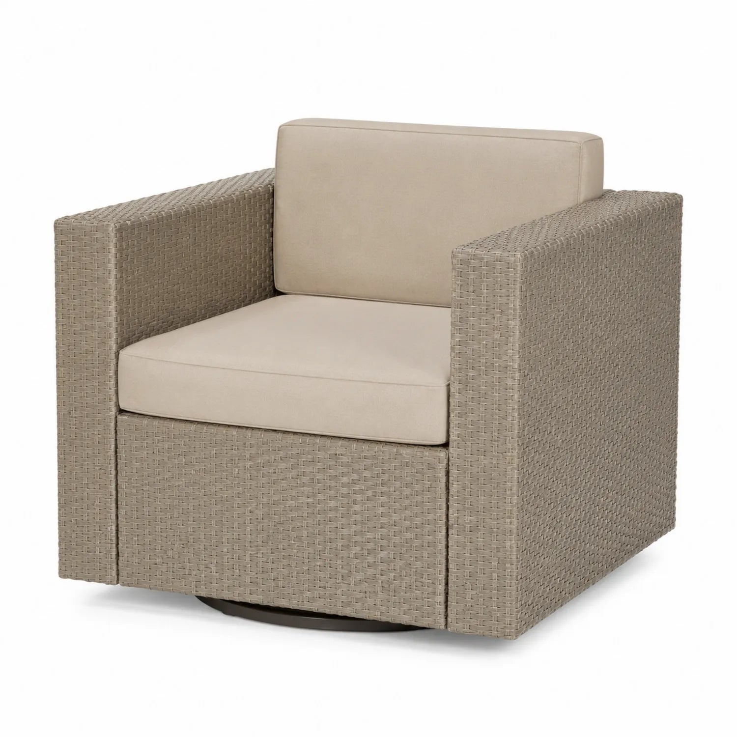 Fauteuil pivotant d'extérieur en résine tressée et tissu beige