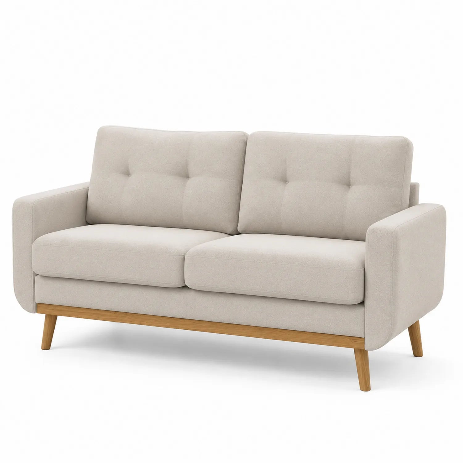 Canapé 2 Places en Tissu Beige avec Pieds en Bois