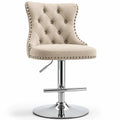 Tabouret en lin beige avec base en métal chromé réglable