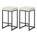 Lot de 2 tabourets de bar carrés en tissu Beige cadre en acier 75 cm